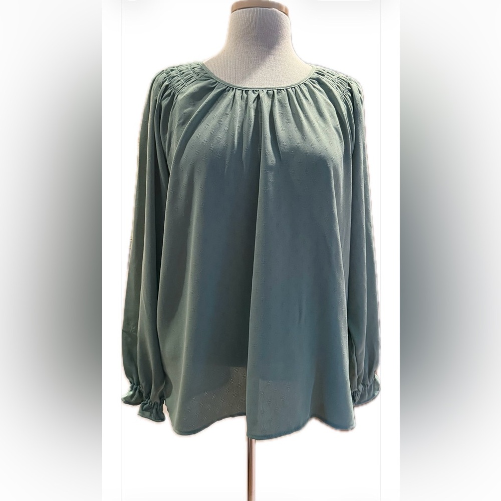 Jessica Simpson Sage Green Peasant Blouse,Large, NWT